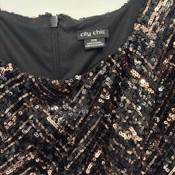 City Chic Sequin Bodice Dress - Bronze, Wedding Guest Dress - Picture 3 of 4